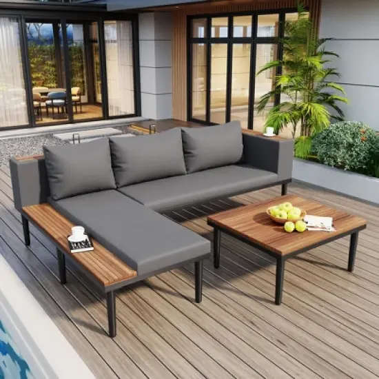 TIRAMISUBEST Luxury L-Shaped Patio Set w/Removable Cushions&Coffee Table,Outdoor Conversation Sectional Sofa for Backyard,Porch image {11}