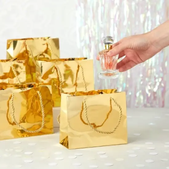 Sparkle and Bash 24 Pack Mini Gift Bags with Handles in Metallic Gold, Reusable Paper Gift Bags , 6 x 5 x 2.5 In image {1}
