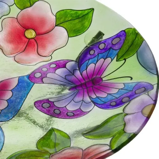 18" Glass Birdbath with Butterfly Purple - Alpine Corporation image {5}