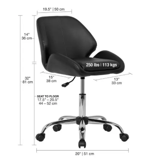 Pearl Office Swivel Height Adjustable Task Chair Black - Calico Designs image {11}