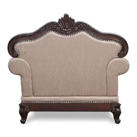 HOMES: Inside + Out Alsace Arm Chair Traditional Button Tufted Dark Cherry/Light Brown image {4}