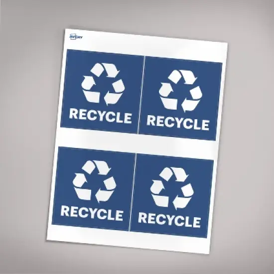 Avery Recycle Stickers, Blue Recycle Signs for Bins, Containers, Trash Cans and Walls, Waterproof, UV Resistant, Preprinted, 4" x 4", 8 Total image {6}