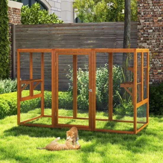 Sandinrayli Outdoor Cat House, Wood Cat Catio with Sunshine Panel, Orange image {7}