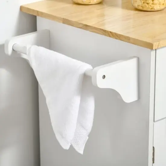 HOMCOM 41" Modern Rolling Kitchen Island on Wheels, Utility Cart Storage Trolley with Rubberwood Top & Drawers, White image {5}