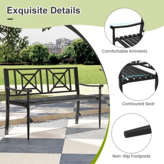 Tangkula Patio Metal Sofa Garden Bench Heavy-duty Park Loveseat Chair Seat image {6}