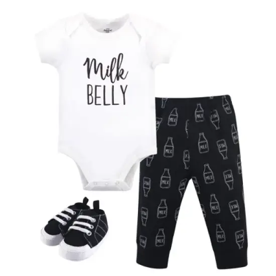 Little Treasure Baby Boy Cotton Bodysuit, Pant and Shoe 3pc Set, Milk Belly image {2}