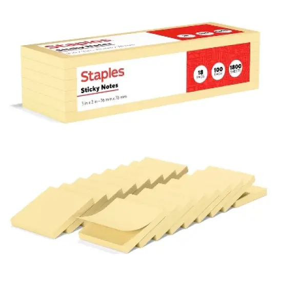 Staples Stickies Recycled Notes Blank 3" x 3" Yellow 18 Pads/PK (S-33YR18) 860852 image {5}
