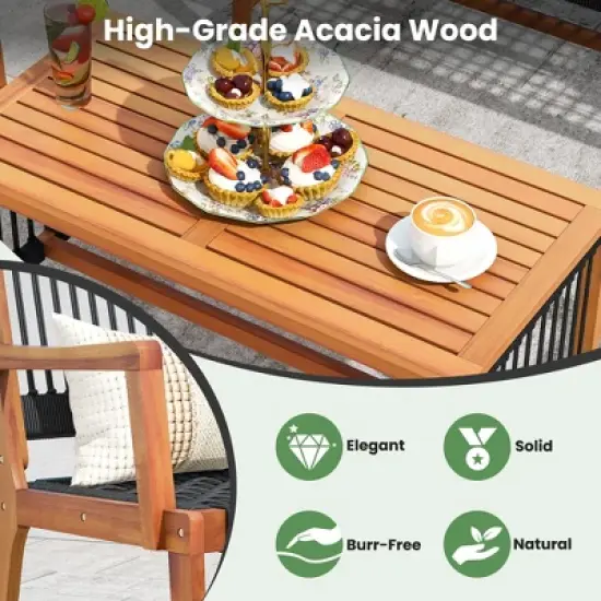Costway Patio 4pcs Acacia Wood Conversation Table & Chair Set Hand-Woven Rope Outdoor image {5}