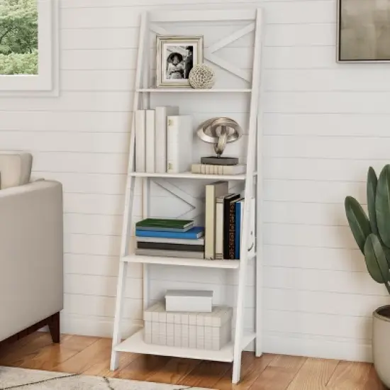 Hastings Home Ladder Bookcase X Back Frame, White image {2}