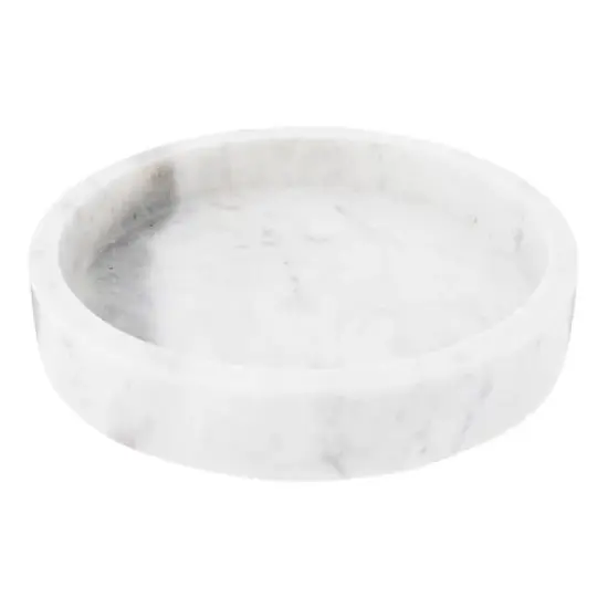 Storied Home Minimalist Round Carved Marble Tray or Charcuterie Board, White image {5}