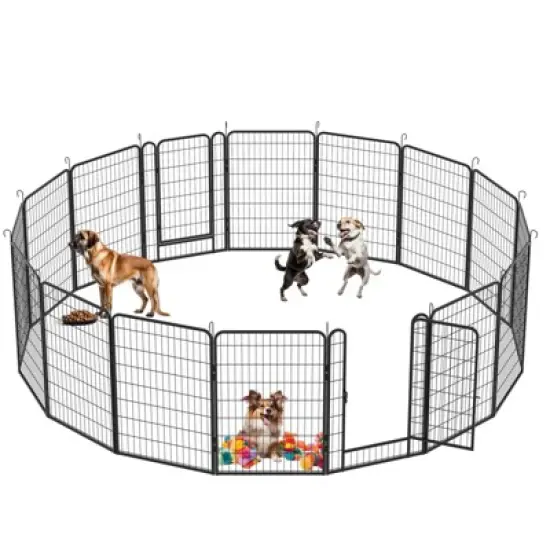 DSVIMOY 16 Panels Heavy Duty Metal Playpen with Door, 39.37"H Dog Fence Pet Exercise Pen for Outdoor, Black, 108.27"*108.27"*39.37" image {3}