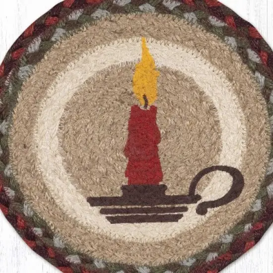 Earth Rugs Christmas Candle Round Trivet &ndash; 10" Holiday Candle Print on Braided Natural Jute Table Mat image {2}
