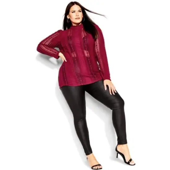 Women's Plus Size Panelled Lace Top - ruby | CITY CHIC image {2}