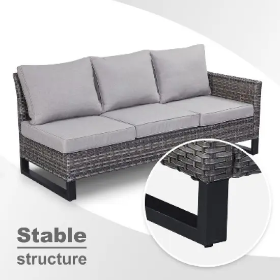 POCASSY L-Shaped Patio Sectional Sofa Set with Fire Pit Table, All Weather Gray Wicker Outdoor Furniture Set with Swivel Chair and Propane Fire Pit image {11}