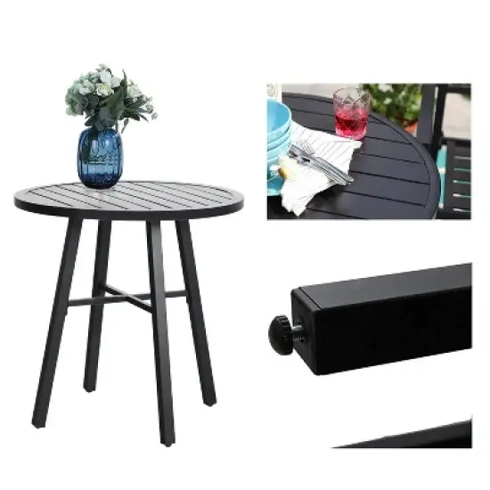 3pc Patio Dining Set with Small Round Steel Table & Sling Chairs - Captiva Designs image {2}