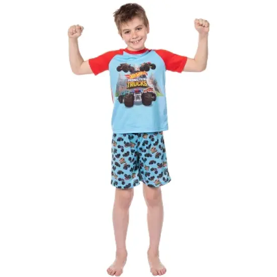 Hot Wheels Boys' Monster Trucks Toys Tossed Print Sleep Pajama Set Shorts Multicolored image {2}