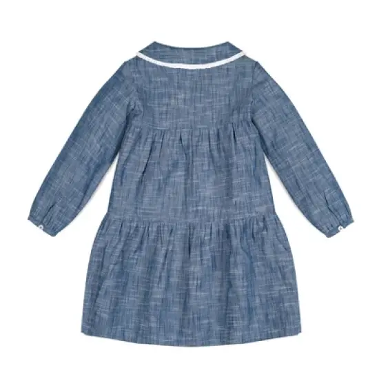 Hope & Henry Girls' Long Sleeve Tiered Button Front Peter Pan Collar Dress, Kids image {2}