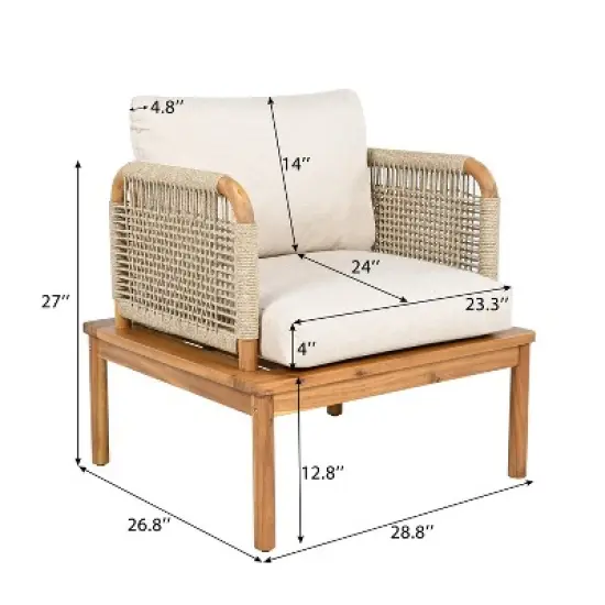 Christopher Knight Home Valencia Outdoor Rustic Acacia Wood and Rope Club Chair with Cushions, Teak/Beige image {2}