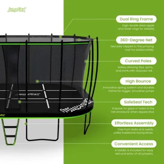 JumpFlex Trampoline MEGA 17FT Round Outdoor Trampoline with Net Enclosure and Ladder Playset, for Kids and Adults, Green/Black image {1}