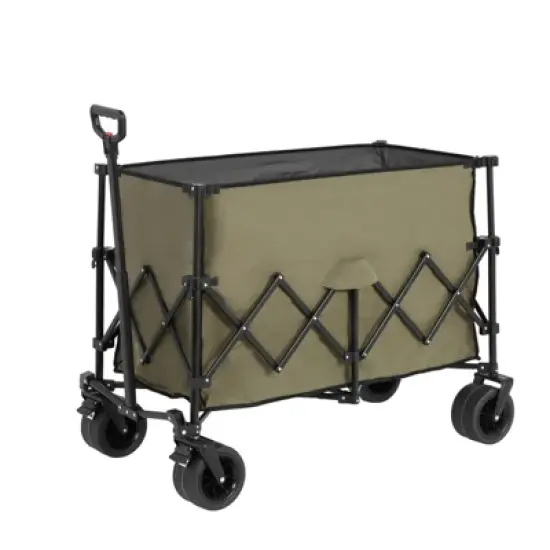 DSVIMOY Foldable Extended Wagon with 220lbs Weight Capacity, 300L Folding Utility Garden Cart with Drink Holders, Army Green, 42.91"*20.87"*32.68" image {4}