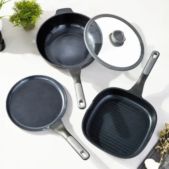BergHOFF Leo Stone+ 4Pc Nonstick Ceramic Cookware Set With Glass Lid, Recycled Cast Aluminum image {10}