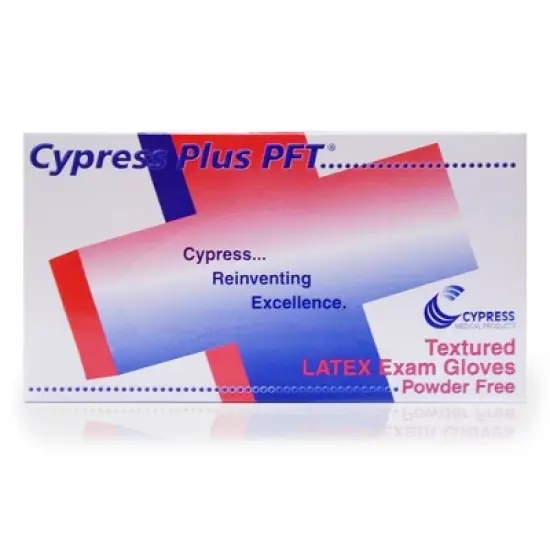 Cypress Plus PFT Disposable Latex Exam Glove Standard Cuff Length Size Medium image {1}