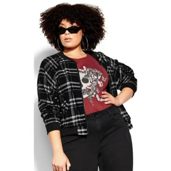 Women's Plus Size Check Bomber Jacket - black | CCX image {7}