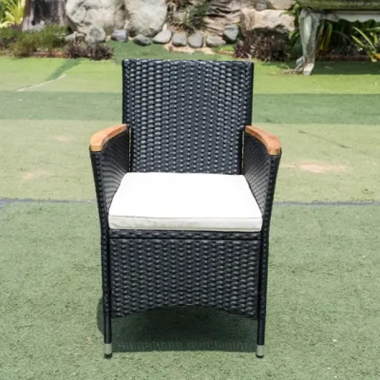 FIONECA 7-Piece Outdoor Patio Wicker Dining Set with Acacia Wood Tabletop and Chairs, All-Weather Rattan Furniture image {5}