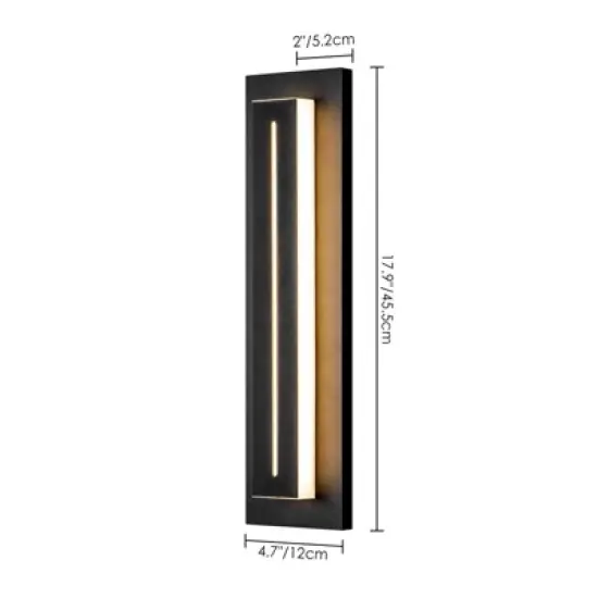 Rennnsan Brilore 17"H Hardwired Rectangle Modern LED Dimmable Outdoor Wall Sconce in Black image {2}