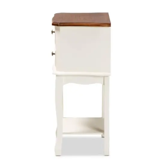 2 Drawer Darla Wood Nightstand White/Cherry Brown - Baxton Studio image {3}