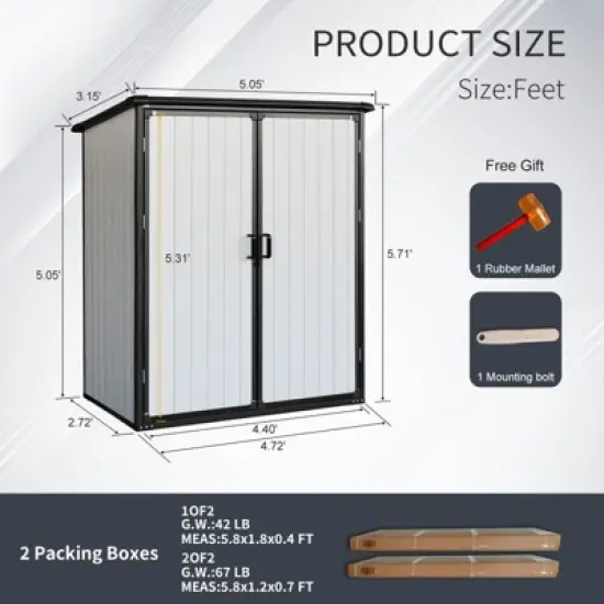 NicBex 5x3 Ft Outdoor Storage Shed Waterproof Resin Cabinet with Lockable Doors for Backyard Garden,Patio image {2}