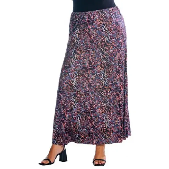 Womens Plus Size Abstract Floral A Line Maxi Skirt image {3}