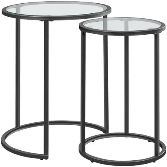 Yaheetech Round Nesting End Table Set with Metal Frame and Glass Top for Living Room image {7}