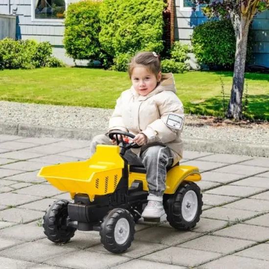 Aosom Kids No Power Ride-On Excavator with Manual Control Bucket, Pretend Play Toddler Tractor with Forward Backward Function, Yellow image {2}