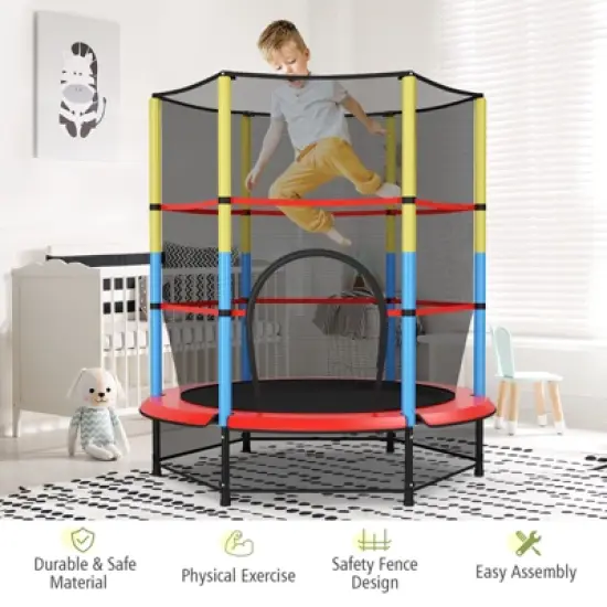 Safstar 55" Kids Trampoline Recreational Bounce Jumper W/Safety Enclosure Net Heavy-duty image {2}