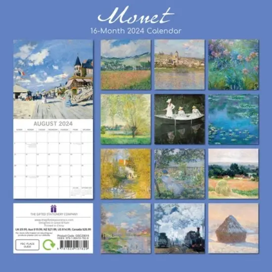 The Gifted Stationery 2024 Square Wall Calendar, Monet, 16-Month Arts & Antiques Theme with 180 Reminder Stickers (12x12 In) image {3}