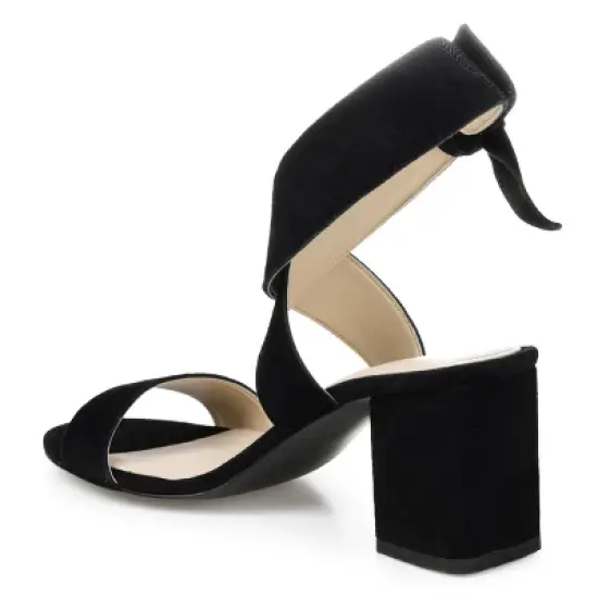 Journee Signature Womens Genuine Leather Hether Hook and Loop Block Heel Sandals image {6}