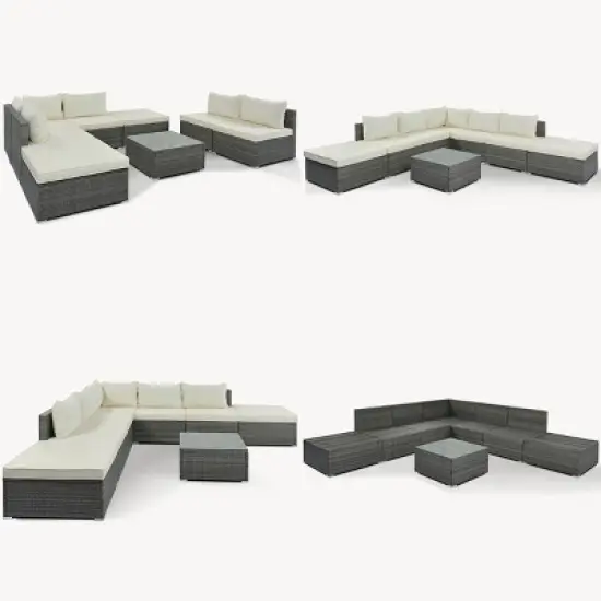 8-Piece Outdoor Patio Conversation Set, Wicker Patio Couch Sectional Sofa Set with Cushions, Ottoman and Coffee Table &ndash; Cuddlewood image {4}