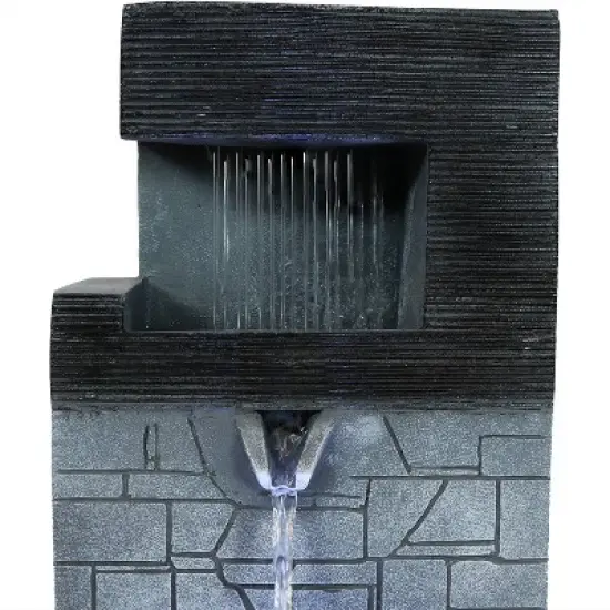Sunnydaze Indoor Home Office Polyresin Modern Tiered Brick Wall Tabletop Water Fountain with LED Light - 13" image {3}