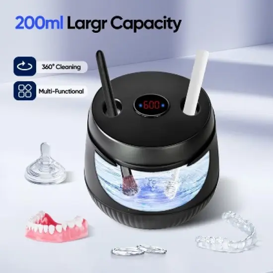 Ultrasonic Retainer Cleaner Machine, 200 mL, 45kHz with Digital Timer for Denture, Aligner, Braces, Mouth Guard, & Jewelry image {5}