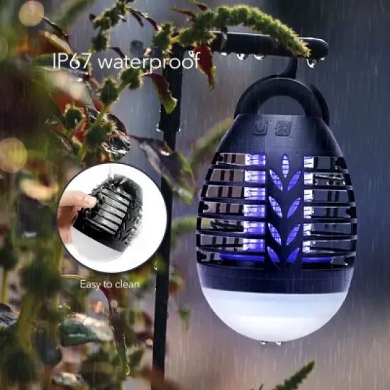 HOM Outdoor Bug Zapper - Waterproof, USB Rechargeable and Battery Powered Mosquito Killer, Insect Trap and Fly Swatter image {3}