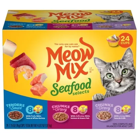 Meow Mix Seafood Selections Wet Cat Food with Shrimp, Salmon, Crab & Tuna Flavor - 2.75oz/24ct Variety Pack image {8}