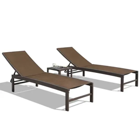 Crestlive Products 3 pcs Outdoor Aluminum Mesh Chaise Lounge Chairs and Side Table Set Sun Lounger with Adjustable Backrest image {13}