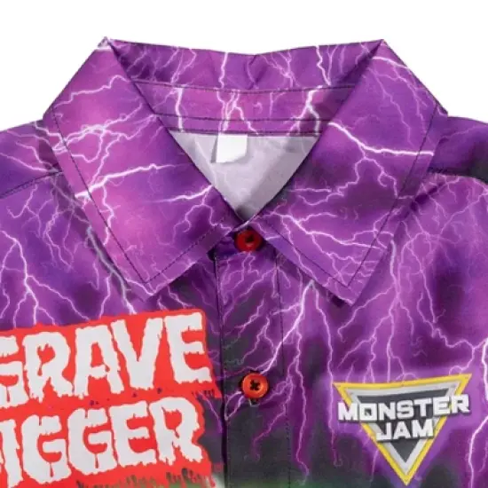 Monster Jam Trucks Grave Digger Short Sleeve Button Down Dress Shirt  image {2}