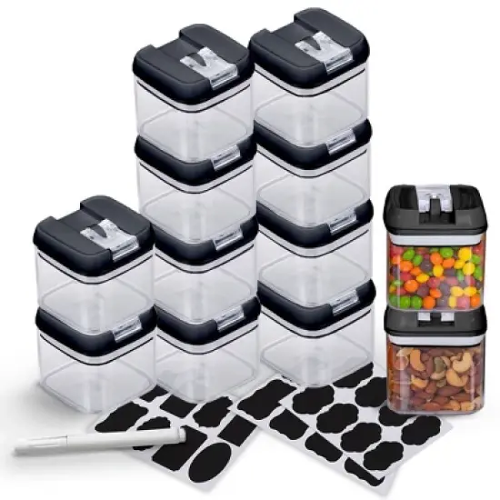 Cheer Collection Set of 12 One Size Airtight Food Storage Containers (Black) image {1}