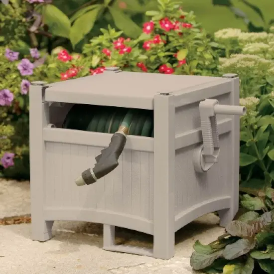 Suncast CPLPHH100D Hideaway 100' Resin Garden Hose Reel for 5/8" Hoses, Taupe image {2}