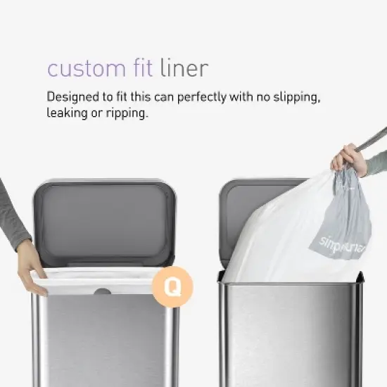 simplehuman Code Q 200 Count, Genuine Custom Fit Liners, Drawstring Trash Bags in Dispenser Packs, 30-35 Liter / 8-9 Gallon, White image {2}