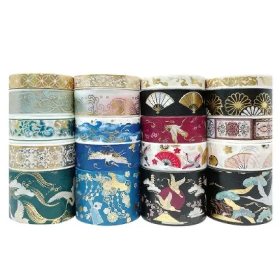 Wrapables Gold Foil Washi Tape in Gift Box Set for DIY Arts & Crafts, Scrapbooking (20 Rolls) image {11}