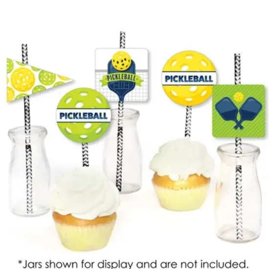 Big Dot of Happiness Let&rsquo;s Rally - Pickleball - Paper Straw Decor - Birthday or Retirement Party Striped Decorative Straws - Set of 24 image {3}