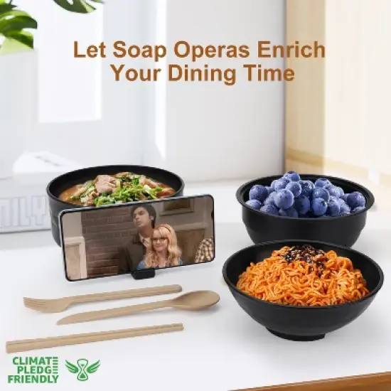 Itopfox Ramen Bowl Set with Chopsticks and Spoon, Microwave Pasta Cooker, College Dorm Essentials for Girls and Guys (Black) image {6}